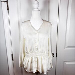 Banana Republic Ivory Smocked Waist Peplum Blouse Bridal Medium Officecore